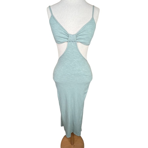 Anthropology Miou Muse Rib-Knit Body-Con Cut-Out Heather Green Maxi Dress XS NWT - Picture 10 of 11